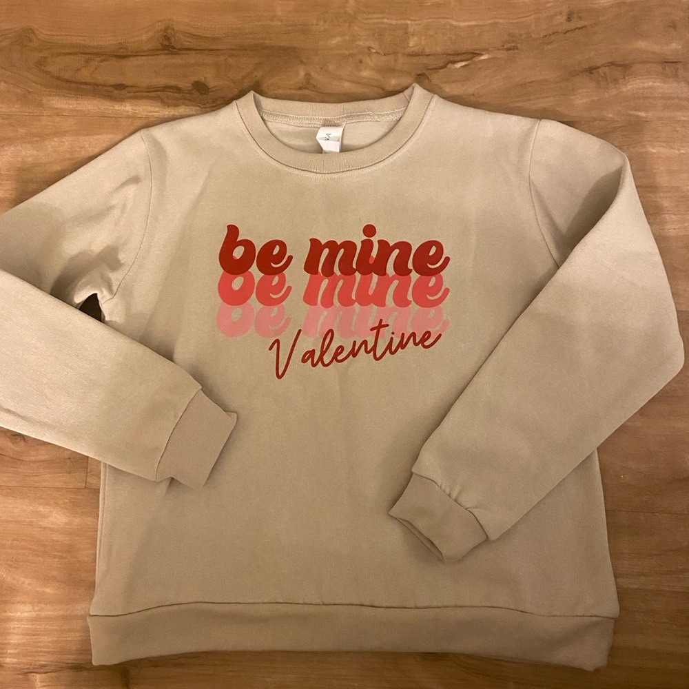Girls Sweater Sweatshirt Cream & Red Be My Valentine Long Sleeve